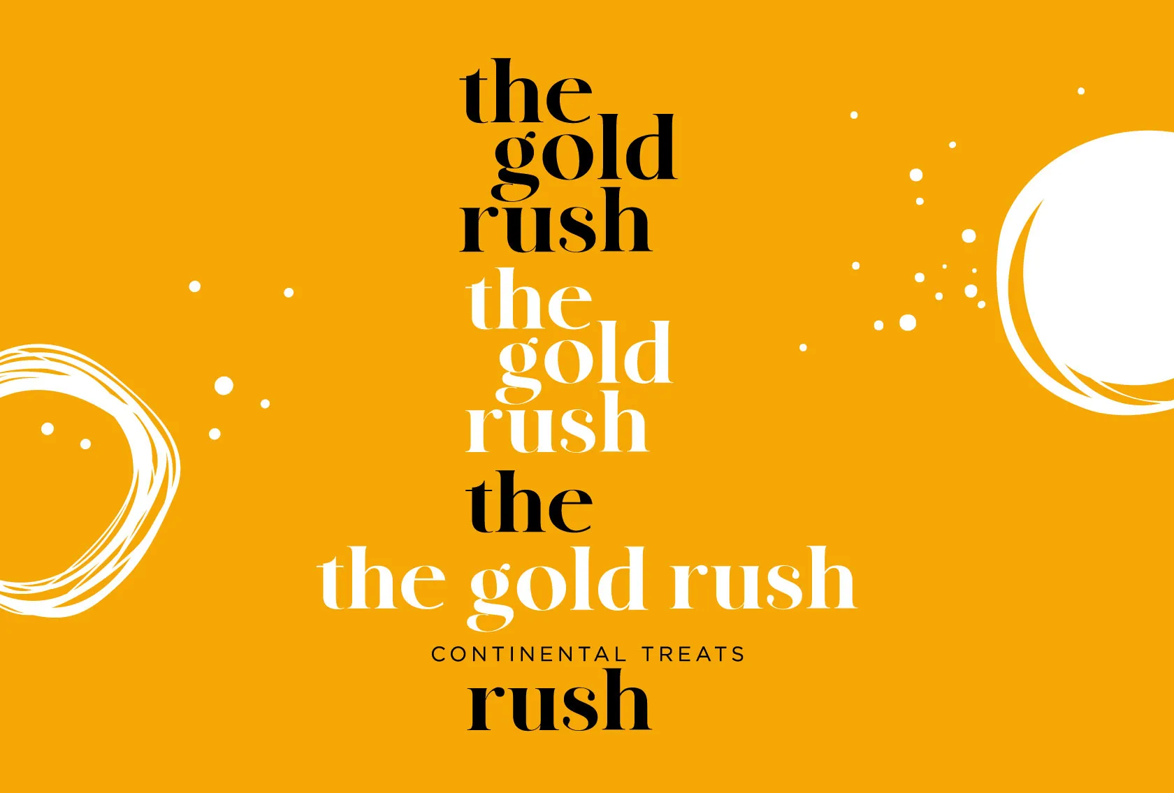 fundo amarelo com círculos em um estilo feito a mão e o logo The Gold Rush