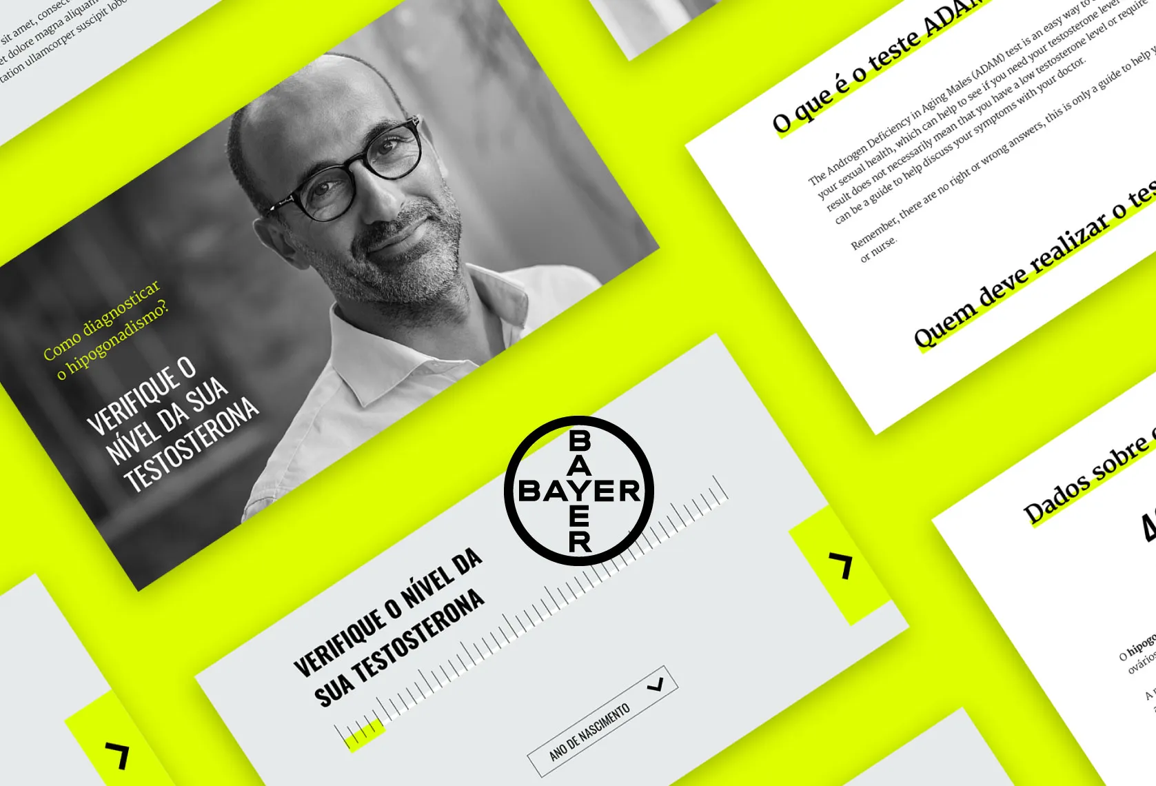 mockup de apresentação das telas do site, com o logo da bayer